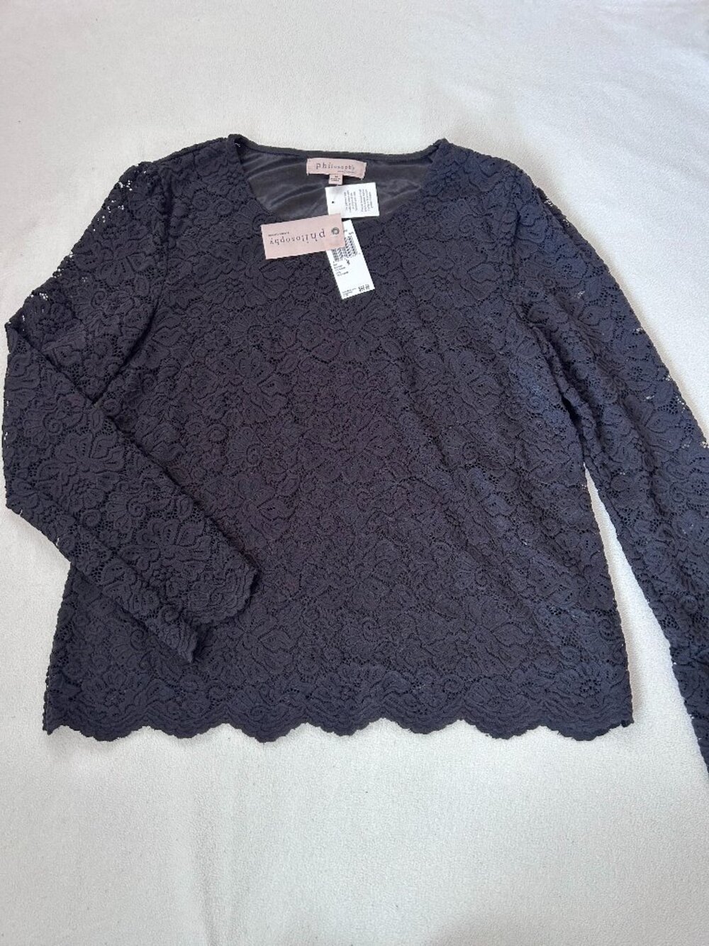 Philosophy Floral Lace Long Sleeve Top | Women's Large | NWT | Black